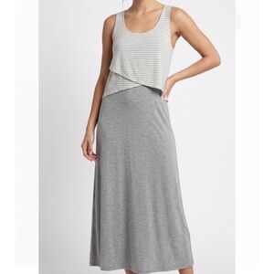Chelsea & Theodore Cream and Gray Maxi Dress